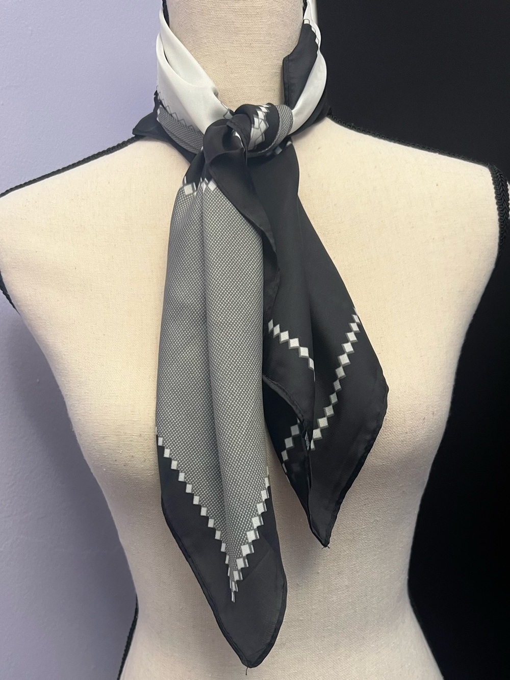 Classic Black & Gray Satin Neck Scarf - Women's Accessory